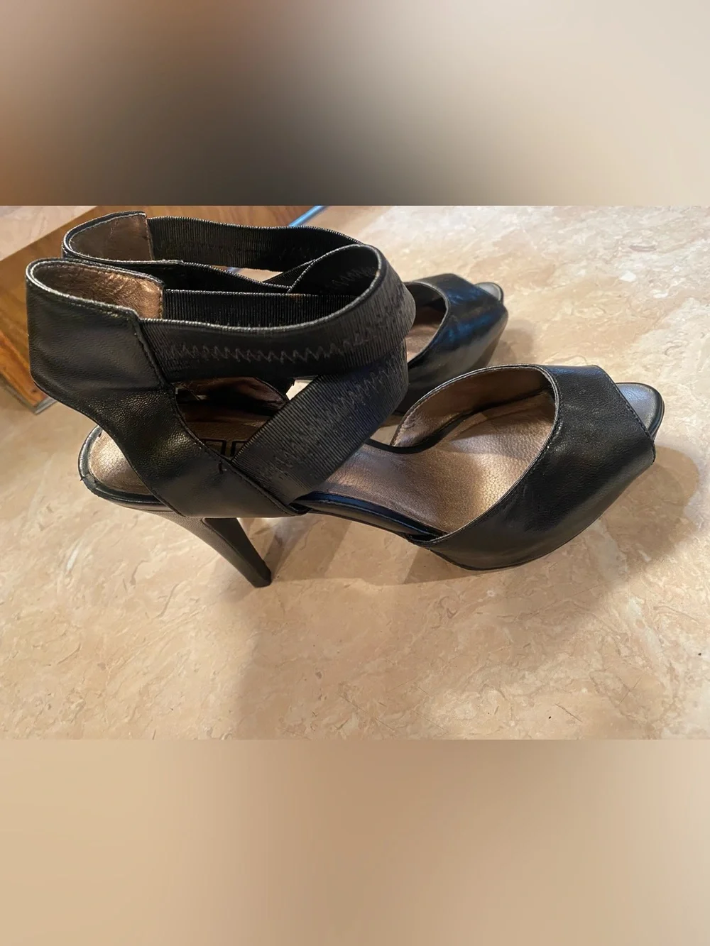 Moda Black Peep-Toe Ankle-Strap Heels
